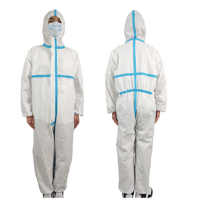 White Jumpsuit Medical Protective Coveralls Breathable Disposable Chemical Resistant Suits Hood
